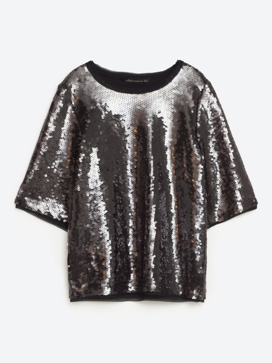 Zara Tops - Zara Black Silver Sequin Top - EUC